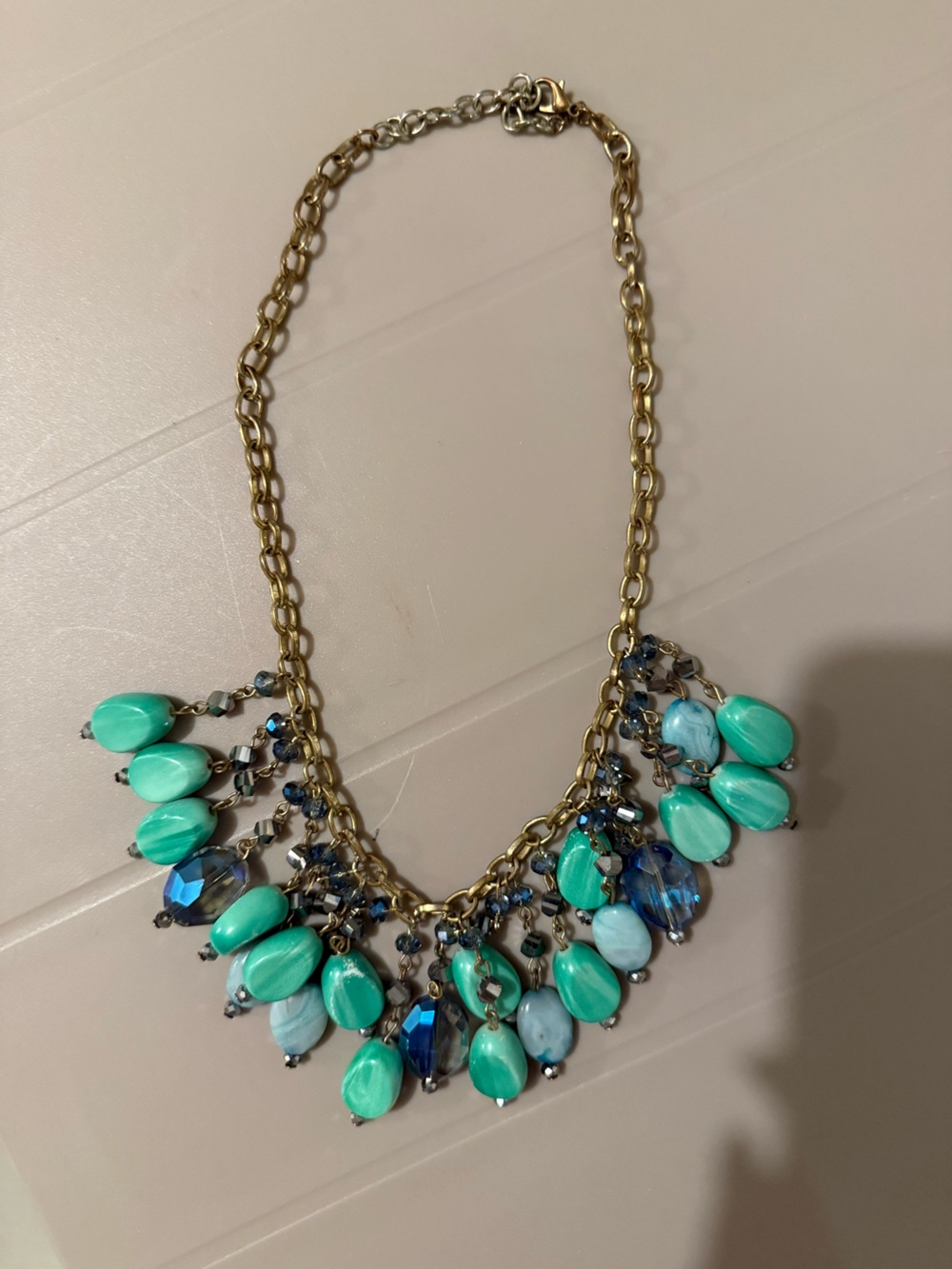 Anthropologie Gold-tone Necklace with Teal and Blue Beads